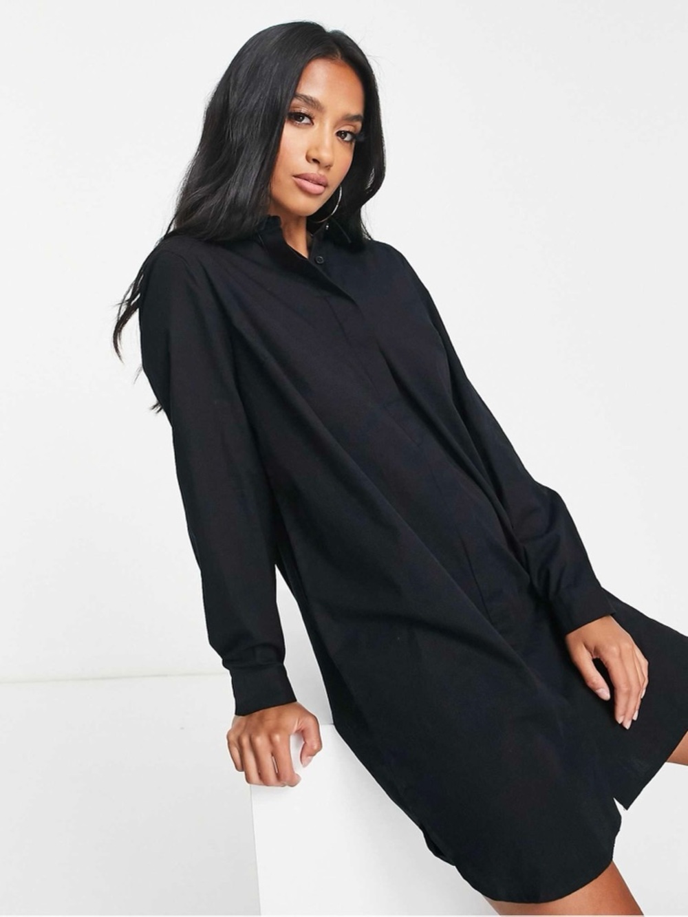 ASOS DESIGN Short Cotton Shirt Dress - Black Womens Size 10